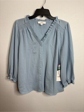 Cece Size Large Florence Rose Style Blue Air Color Blouse NWT